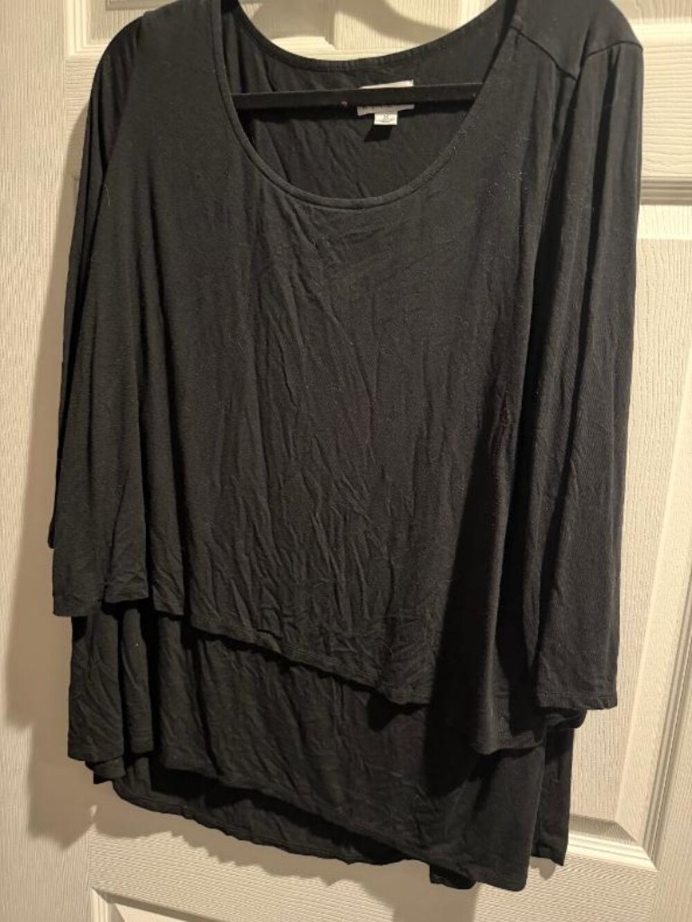 Joan Rivers Black Jersey Knit Layered Top with 3/4 Sleeves Size 1X